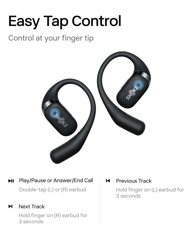SHOKZ OpenFit - Open-Ear True Wireless Bluetooth Headphones with Microphone, Earbuds with Earhooks, Sweat Resistant, Fast Charging, 28HRS Playtime, Compatible with iPhone & Android, Black - Image 3
