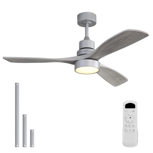 Sofucor Low Profile Ceiling Fan with Lights Remote Control 52 Inch Flush Mount Ceiling Fan Modern Wood Blade Fan for Bedroom Living Room Indoor Outdoor Farmhouse Patio, Noiseless DC Motor
