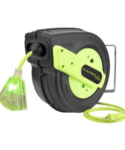 Flexzilla Retractable Extension Cord Reel, 12/3 AWG SJTOW Cord, 60', Grounded Triple Tap Outlet, ZillaGreen, FZ8120603