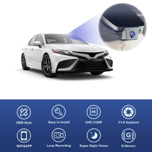 Fitcamx 4K Dash Cam Suitable for Toyota Camry 2021 2022 2023 2024 LE L XLE TRD XSE SE Hybrid (Gen8/XV70), OEM Look, 2160P UHD Video， WiFi & APP, Loop Recording, G-Sensor, Easy to Use, 64GB Card - Image 5
