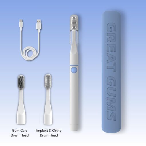 Great Gums Clinical Grade Bioelectric Toothbrush | Toothbrush with 3 Brush Heads (Classic, Gum Care, Implant & Ortho), Clear Cap, Travel Case, USB-C Cable | Sensitive Gums & Teeth | Adults - Image 7