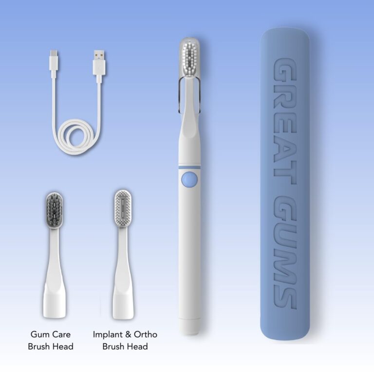 Great Gums Clinical Grade Bioelectric Toothbrush | Toothbrush with 3 Brush Heads (Classic, Gum Care, Implant & Ortho), Clear Cap, Travel Case, USB-C Cable | Sensitive Gums & Teeth | Adults - Image 7