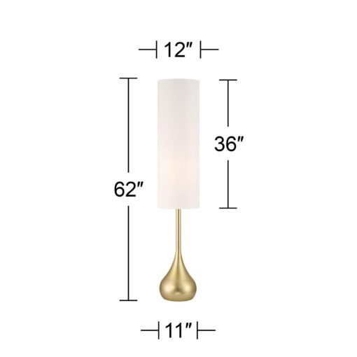 Possini Euro Design Moderne Mid Century Modern 62" Tall Standing Floor Lamp Droplet Foot Switch Metal Soft Gold Finish Living Room Bedroom House Reading Office Home Decor Entryway White Drum Shade - Image 5