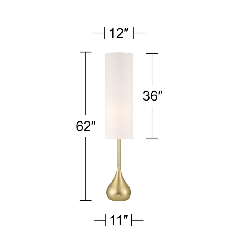 Possini Euro Design Moderne Mid Century Modern 62" Tall Standing Floor Lamp Droplet Foot Switch Metal Soft Gold Finish Living Room Bedroom House Reading Office Home Decor Entryway White Drum Shade - Image 5