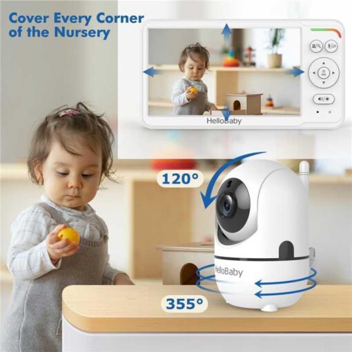 HelloBaby Baby Monitor with 2 Cameras and Audio, 6'' World First IPS Split Screen Baby Camera Monitor No WiFi, 30-Hrs Battery, ECO, 2-Way Talk, Night Vision, 1000ft, Travel Video Baby Monitor Portable - Image 3