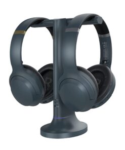 Avantree Duet - Dual Wireless Headphones for TV Watching with Transmitter/Charging Stand 2-in-1, Clear Dialogue Mode & Volume Boost for Seniors, Scalable to 100 Headphones - Blue