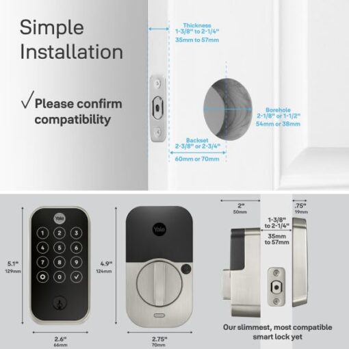 Yale Assure Lock 2 Touch Deadbolt, Satin Nickel Keyed Smart Entry Door Lock with Wi-Fi Connected Touch Keypad and Fingerprint Scanner for Code Entry and Remote Access, YRD410-F-WF1-619 - Image 2