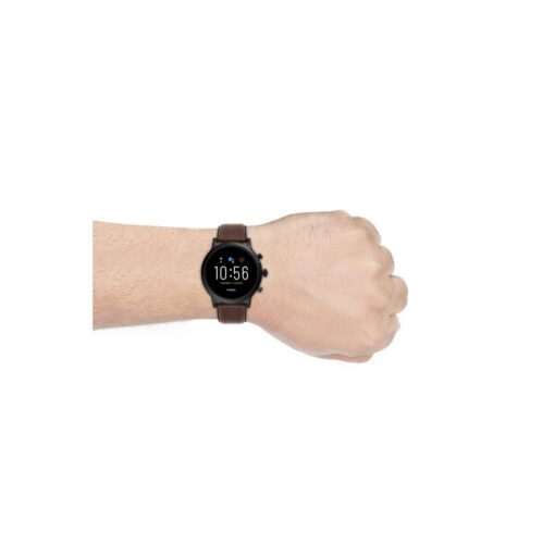 Fossil 44mm Gen 5 Carlyle Stainless Steel and Leather Touchscreen Smart Watch, Color: Black, Brown (Model: FTW4026) - Image 3