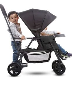 Joovy Caboose Sit and Stand Double Stroller with Rear Bench and Standing Platform, 3-Way Reclining Seats, Optional Rear Seat, and Universal Car Seat Adapter (Black)