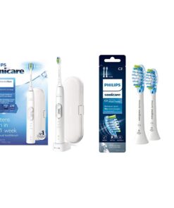Philips Sonicare Protective Clean 6100 White and 2 pack Premium Plaque Control Brush Head Bundle