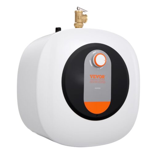VEVOR Electric Mini-Tank Water Heater, 4-Gallon Tank Hot Water Boiler Storage, 1400W Power, Safety Temperature Pressure Valve Easy Install, for Kichen Bathroom Restaurant, Shelf Wall Floor Mounted