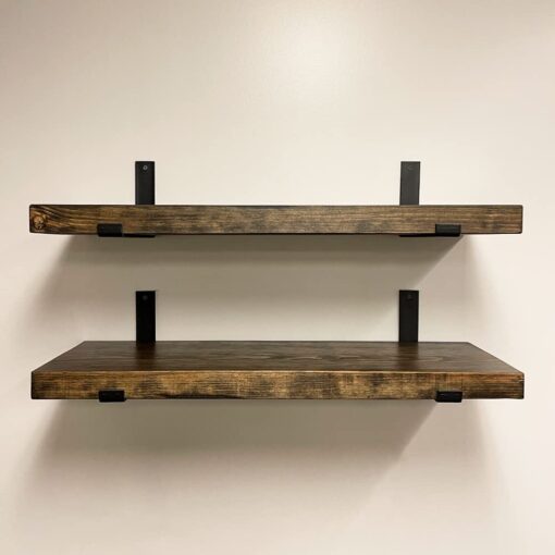 Rustic Shelves with J-Brackets Set of 2, Industrial Shelf, Kitchen Shelves, Solid Wood, Decorative Wall Storage, Heavy Duty, URBANDI (Dark Brown, 24Wx8D) - Image 7