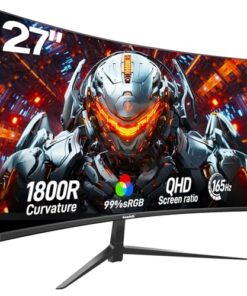 Gawfolk 2K 165Hz Curved Monitor, 27 Inch QHD 2560x1440p 144Hz Gaming Monitor with AMD FreeSync, Flicker-Free, 2X HDMI 2.0, DP 1.4, Ultra-Thin Frameless 1800R Screen PC Monitor