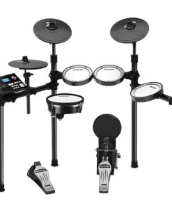 HXW SD61-5 Professional Electric Drum Set Mesh Electronic Drum Kit with 447 Sounds, Dual-zone Snare, Cymbal With Choke, Kick Tower, Support to Add Extra Tom & Cymbal