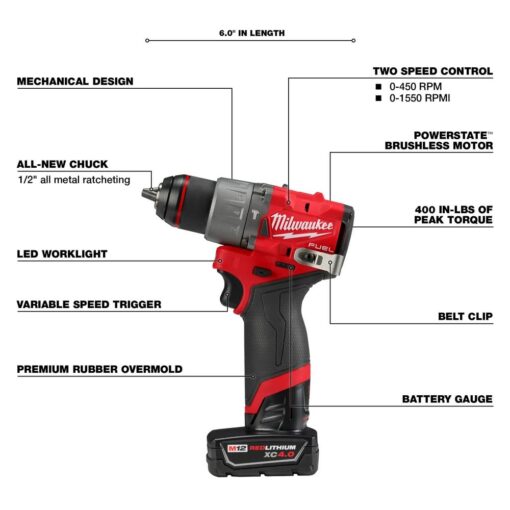 Milwaukee M12 FUEL 12-Volt Lithium-Ion Brushless Cordless Hammer Drill and Impact Driver Combo Kit w/2 Batteries and Bag (2-Tool) - Image 2