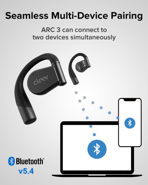 Cleer ARC 3 Open Ear Headphones - Dolby Audio, Snapdragon Sound True Wireless Earbuds, 50Hr Battery, Bluetooth 5.4, IPX 7, Multi-Point, Smart Controls, Wireless Charging Smart Case, Comfort Fit, Black - Image 2