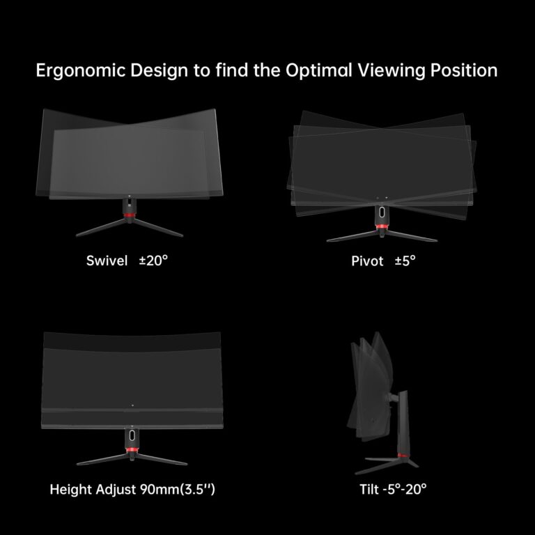 KTC 34'' Curved Ultrawide Gaming Monitor, 21:9, 3440x1440p 165Hz 1ms, 1500R Curved Monitor, Freesync G-sync, Picture by Picture,PIP, Height/Tilt/Swivel/Pivot - Image 3