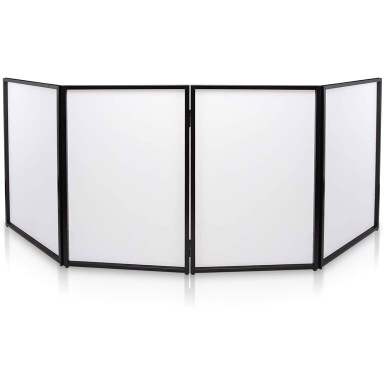 Pyle DJ Booth Foldable Cover Screen - Portable Event Facade Front Board Video Light Projector Display Scrim Panel with Folding Steel Frame Panel Stand, Stretchable Lycra Spandex - PDJFAC10 (White)
