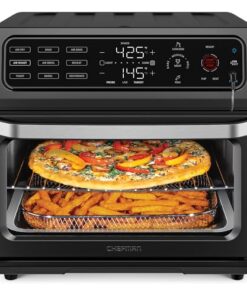 Chefman Air Fryer Toaster Oven Combo with Probe Thermometer, 12-In-1 Stainless Black Convection Oven Countertop, 10 Inch Pizza, 4 Slices of Toast, Cooking, Baking, Toasting, Roaster Oven Airfryer 20QT