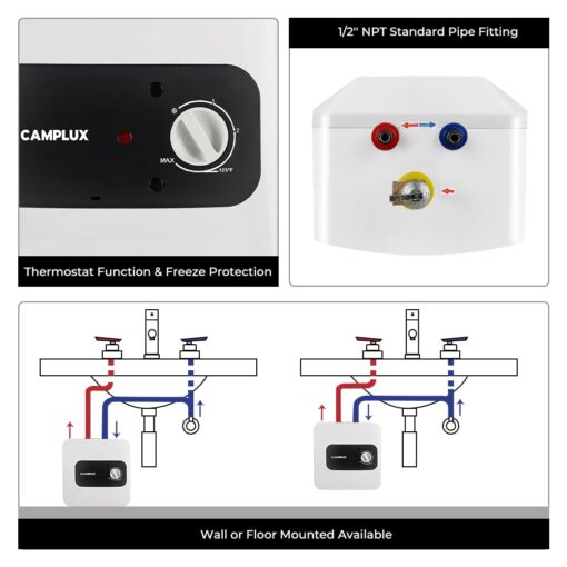CAMPLUX Pro ME25B Mini Tank Electric Water Heater On-demand Water Heater 2.5 Gallons with Cord Plug 1.44kW at 120 Volts - Image 5