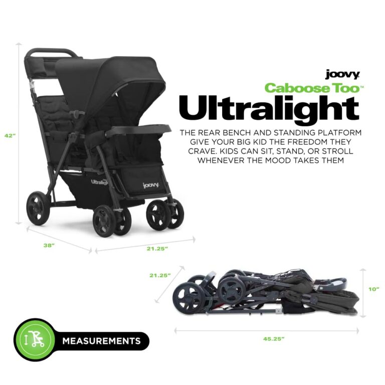 Joovy Caboose Too Ultralight Graphite Stand-On Double Stroller with Universal Car Seat Adapter, 3-Way Reclining Seats, Option to Use Rear Seat, Bench Seat, or Standing Platform - Image 2