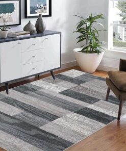 SUPERIOR Indoor Area Rug, Jute Backed, Modern Geometric Patchwork Floor Decor for Bedroom, Office, Living Room, Entryway, Hardwood Floors, Rockwood Collection, 7' x 9', Blue-Taupe
