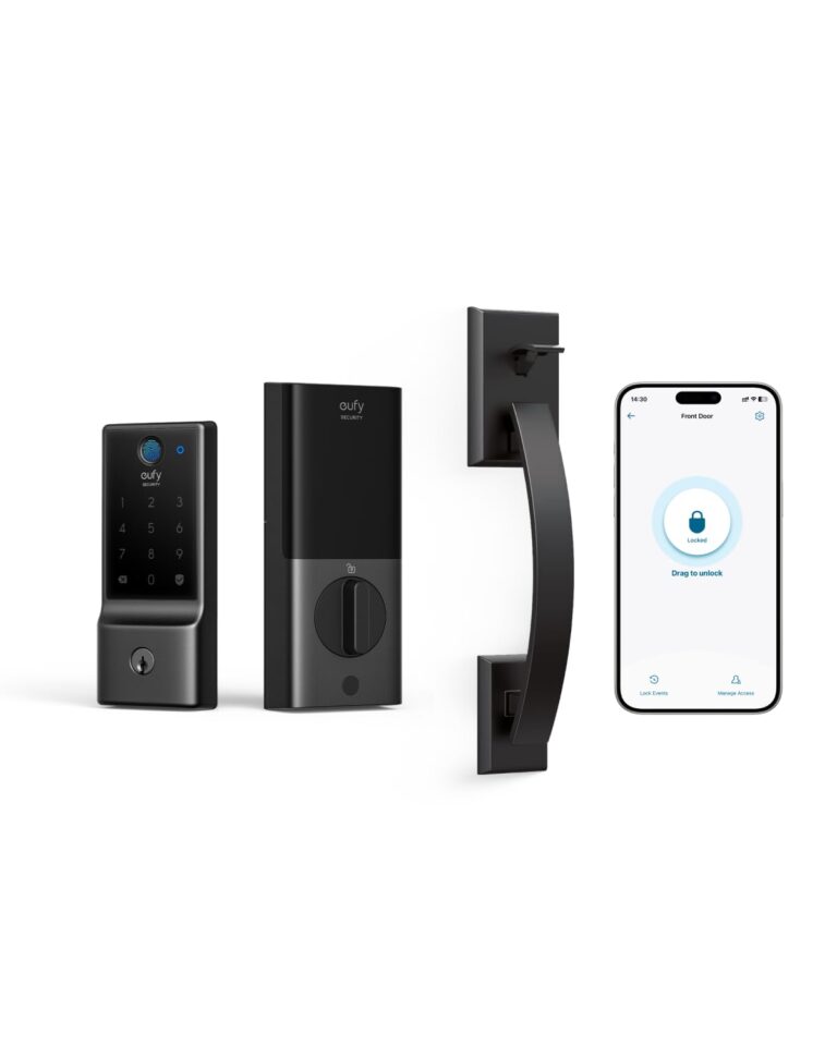 eufy Security Smart Lock C220 with Handleset, Fingerprint Keyless Entry Door Lock, Built-in Wi-Fi, App Remote Control, Front Door Deadbolt, 8 Months Battery, IP53 Waterproof, BHMA Certified