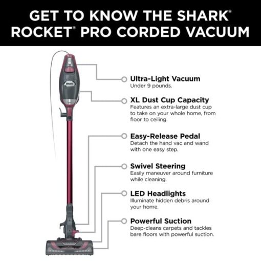 SHARK HV370 Rocket Pro Corded Stick Vacuum, Comet Red (Renewed) - Image 2