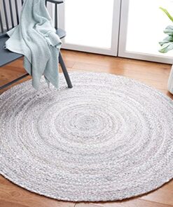 SAFAVIEH Braided Collection 7' Round Light Grey BRD452F Handmade Country Cottage Reversible Cotton Entryway Foyer Living Room Bedroom Kitchen Area Rug