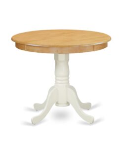 East West Furniture ANT-OLW-TP Antique Kitchen Dining Table - a Round Wooden Table Top with Pedestal Base, 36x36 Inch, Oak & Linen White
