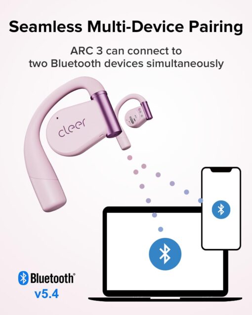 Cleer ARC 3 Open Ear Headphones - Dolby Audio, Snapdragon Sound True Wireless Earbuds, 50Hr Battery, Bluetooth 5.4, IPX 7, Multi-Point, Smart Controls, Wireless Charging Smart Case, Comfort Fit, Pink - Image 3