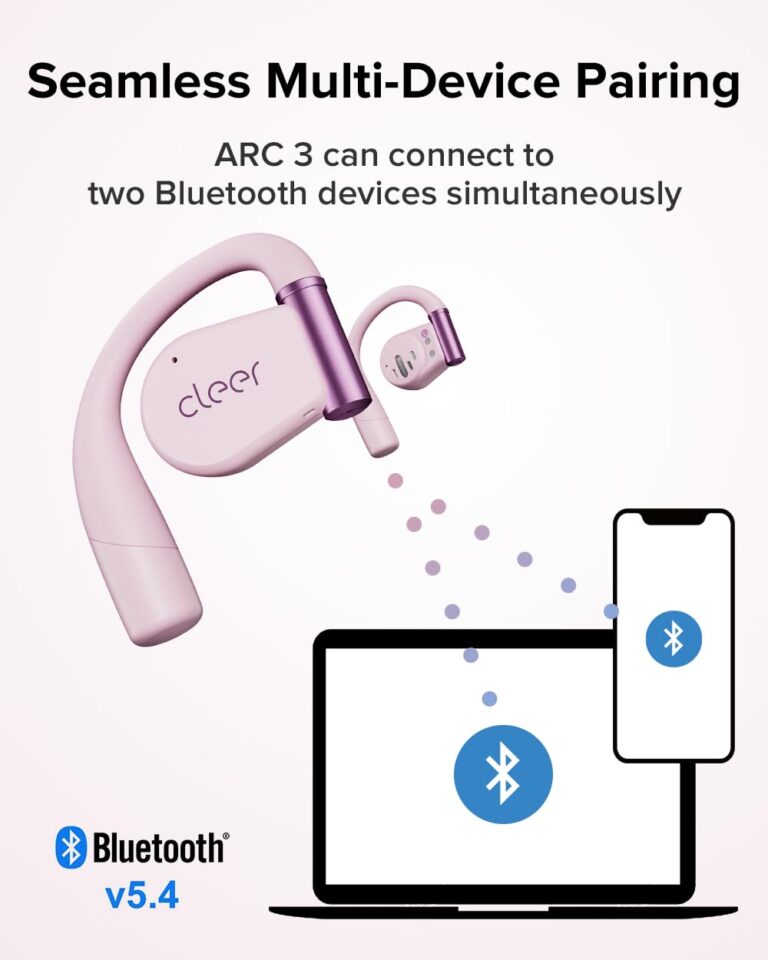 Cleer ARC 3 Open Ear Headphones - Dolby Audio, Snapdragon Sound True Wireless Earbuds, 50Hr Battery, Bluetooth 5.4, IPX 7, Multi-Point, Smart Controls, Wireless Charging Smart Case, Comfort Fit, Pink - Image 3