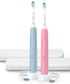Philips Sonicare Electric Toothbrush with DiamondClean Brush Head 2-Pack Bundle, Rechargeable Electric Tooth Brush with Pressure Sensor, Sonic Electronic Toothbrush, Travel Case, Pink & Blue