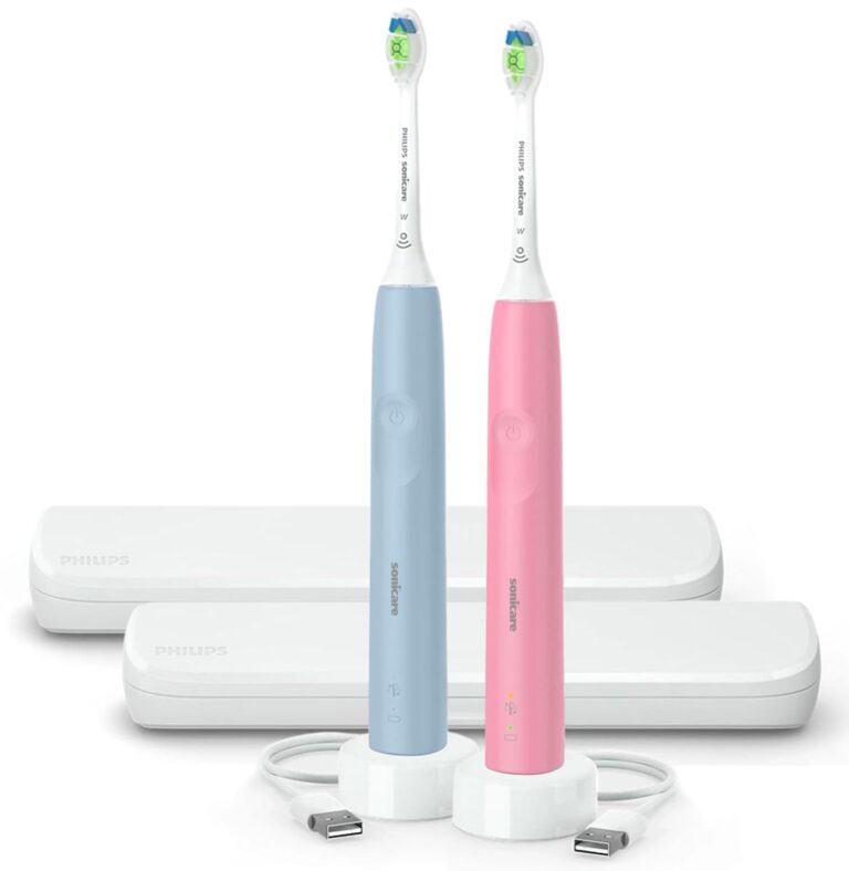 Philips Sonicare Electric Toothbrush with DiamondClean Brush Head 2-Pack Bundle, Rechargeable Electric Tooth Brush with Pressure Sensor, Sonic Electronic Toothbrush, Travel Case, Pink & Blue