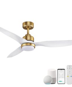 52 Inch Smart Ceiling Fans with Lights and Remote,Dimmable LED Light,Outdoor Indoor Gold White Ceiling Fan,Quiet DC Motor,High CFM 6 Speed,WIFI Alexa App Workable,for Bedroom Living Room Patio