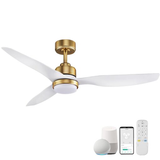 52 Inch Smart Ceiling Fans with Lights and Remote,Dimmable LED Light,Outdoor Indoor Gold White Ceiling Fan,Quiet DC Motor,High CFM 6 Speed,WIFI Alexa App Workable,for Bedroom Living Room Patio