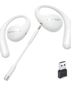 EMEET Airflow Open Ear Headphones with Mic, Bluetooth 5.3 Wireless Headsets with Detachable Microphone, ENC Noise Cancelling, Multipoint Pairing, Bluetooth Headset for Work, Home, Office（White）