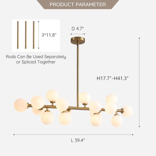 7PMBEANE Mid Century Modern Chandelier Over Table, 16-Light Globe Sputnik Chandelier Brass Pendant Lighting Fixture Hanging Ceiling Light for Dining Room, Kitchen Island - Image 7