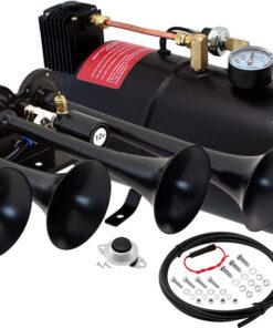 Vixen Horns Train Horn Kit for Trucks/Car/Semi. Complete Onboard System- 150psi Air Compressor, 1 Gallon Tank, 4 Trumpets. Super Loud dB. Fits Vehicles like Pickup/Jeep/RV/SUV 12v VXO8210/4124B