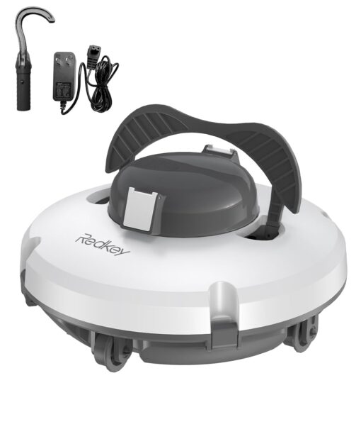 Redkey S100 Cordless Robot Pool Cleaner, Last 130Min, 18° Slope Angle, Automatic Pool Vacuum for Above Ground/Inground Pools, Self-Parking Pool Cleaner with Filter Basket, Pool Robot Up to 1100 sq.ft