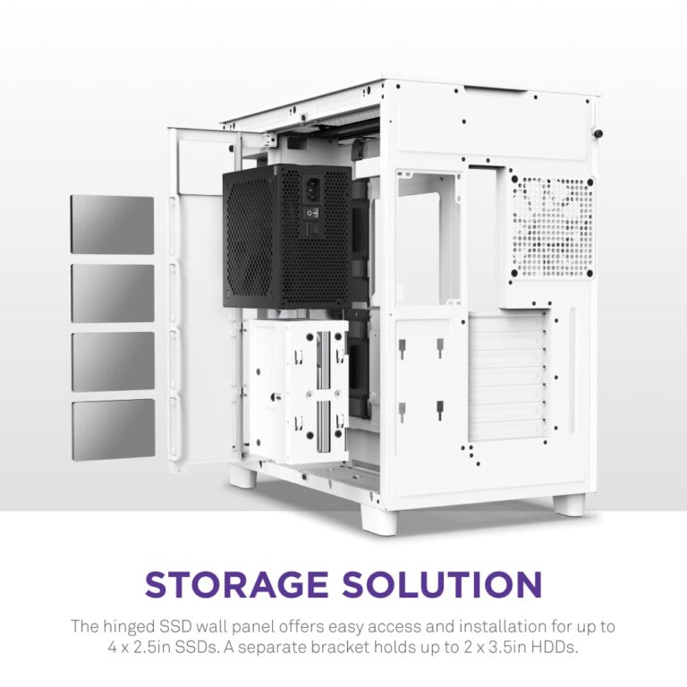 NZXT H9 Flow Dual-Chamber ATX Mid-Tower PC Gaming Case – High-Airflow Perforated Top Panel – Tempered Glass Front & Side Panels – 360mm Radiator Support – Cable Management – White - Image 3