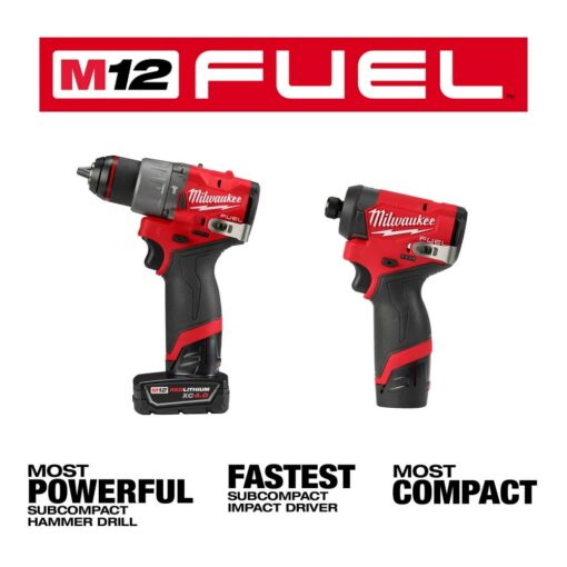 Milwaukee M12 FUEL 12-Volt Lithium-Ion Brushless Cordless Hammer Drill and Impact Driver Combo Kit w/2 Batteries and Bag (2-Tool) - Image 3