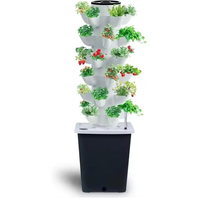 KSNWZ Hydroponics Tower Indoor Growing System, PP Balcony Dimensional Planting Column, 6-Layers 30-Plants and Plants Germination Kit, for Gardening Lover