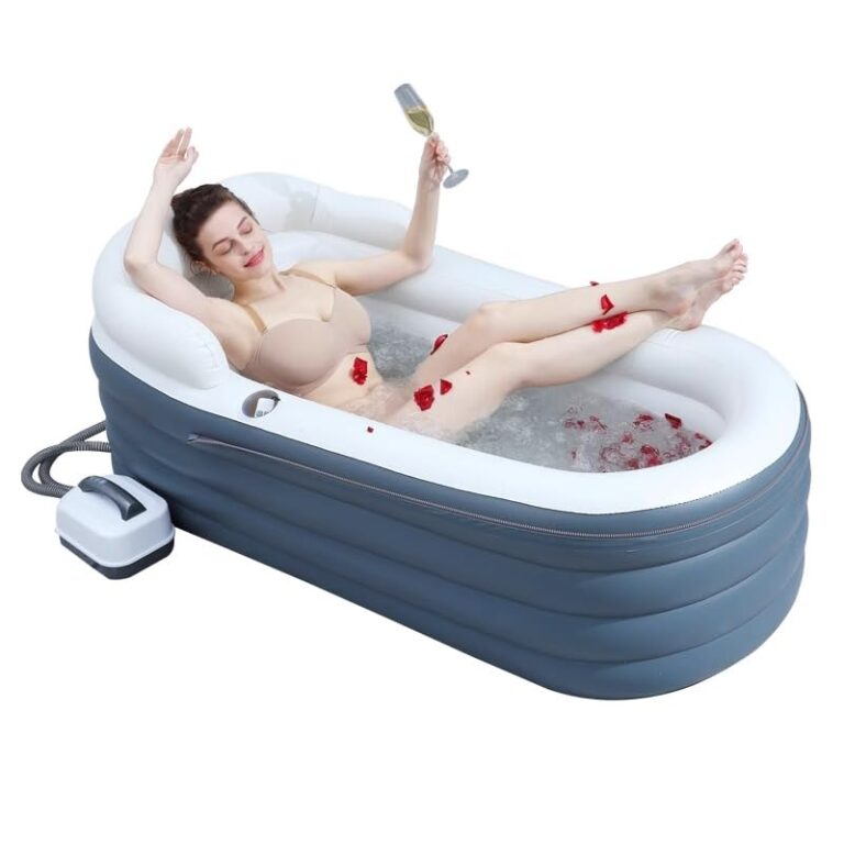 Inflatable Bathtub Bubble Massage Mat, Portable Adult Spa Bathtub, All-in-one Wavemaker and Air Pump, Adjustable Bubble Settings - Includes Remote Control, Inflatable Backrest and Atmosphere Lighting
