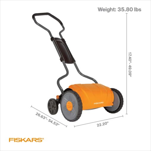 Fiskars Push Reel Lawn Mower, StaySharp, Self-Propelled Manual Eco-Friendly Cordless Grass Trimmer, 17" Cut Width - Image 3