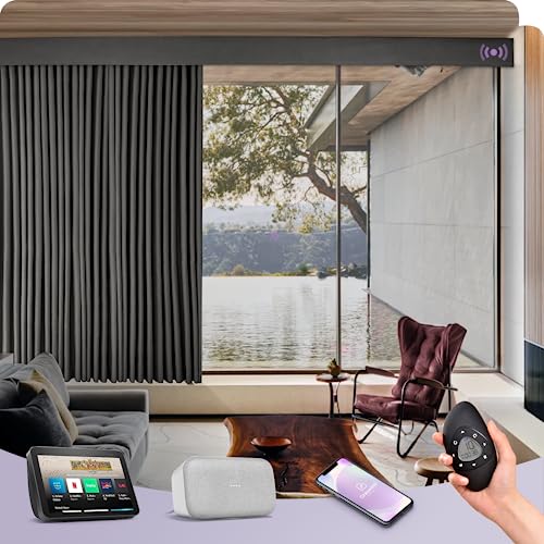 Graywind Hardwired Smart Curtains Motorized Blackout Curtain with Remote Alexa Google Control for Sliding Door Thermal Insulated Drapes One-Way or Split Draw, Custom Width to 220" (Iron Grey)