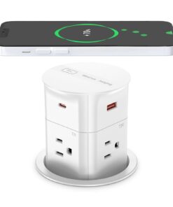 ANNQUAN 3.15" Pop Up Countertop Outlet with 15W Wireless Charger,Max 20W Power Delivery,800J Surge Protection,Pop Up Electrical Outlet with 4 Outlets 4 USB Ports for Home Office(ETL Listed)