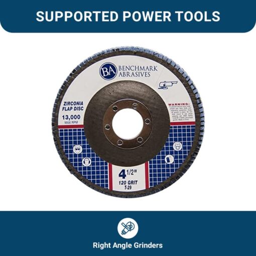 Benchmark Abrasives 4.5" x 7/8" Premium Zirconia T29 Curved Flap Discs 4 1/2 for Angle Grinder, Sanding Discs, Finishing, Rust, Stock Removal- Grinding Wheels 4 1/2 Inch (100 Pack) - 120 Grit - Image 2