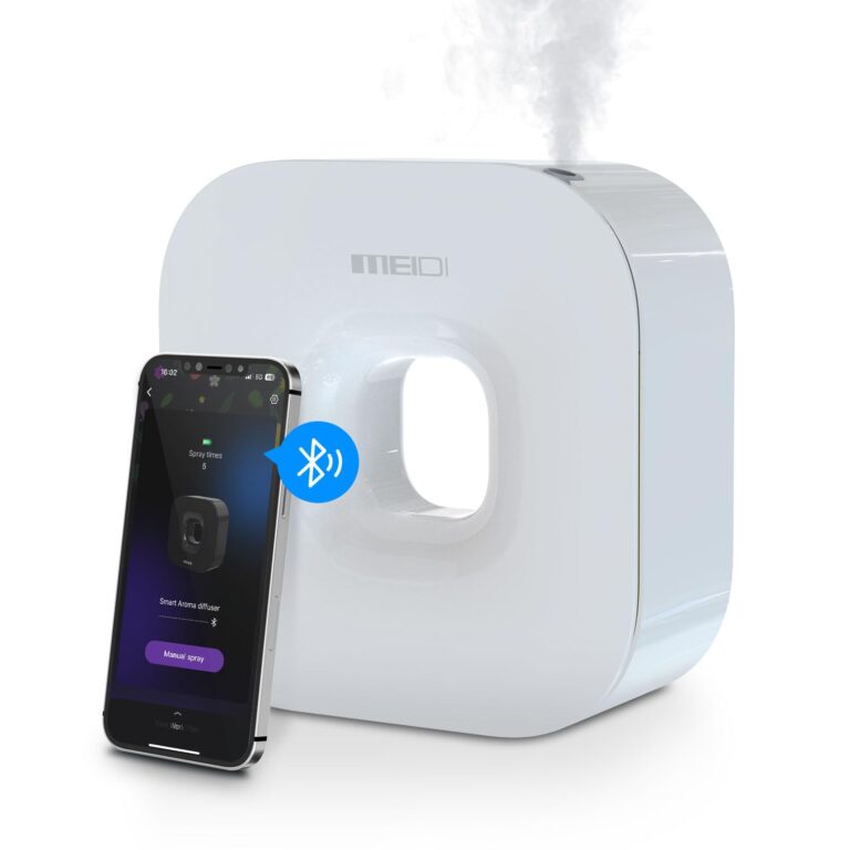 MEIDI Waterless Essential Oil Diffuser - Bluetooth Cordless Aromatherapy Diffuser with App Control, Smart Timer Setting, Hang-up Design and Wide Coverage for Home, Office, Hotel and SPA (White)