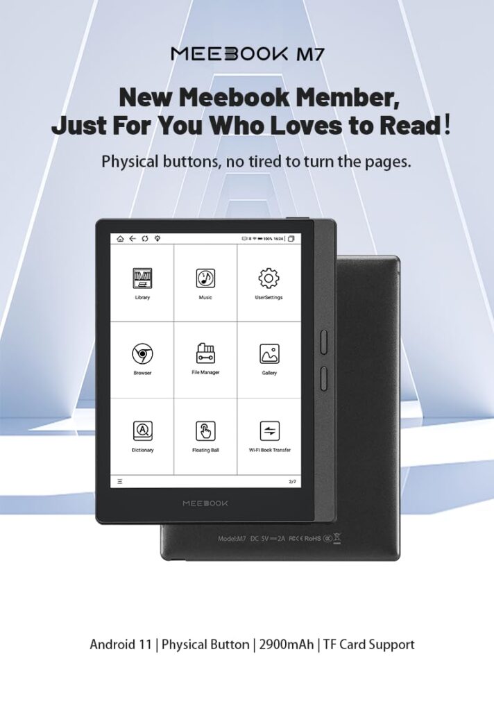 MEEBOOK M7 e-Book Reader | 6.8" 300PPI HD E-Ink Screen eReader | Cold/Warm Light | Android 11 | Support Google Play Store | Speaker/OTG/Type C | Micro SD Card Slot | 3GB+32GB | Gray| - Image 8